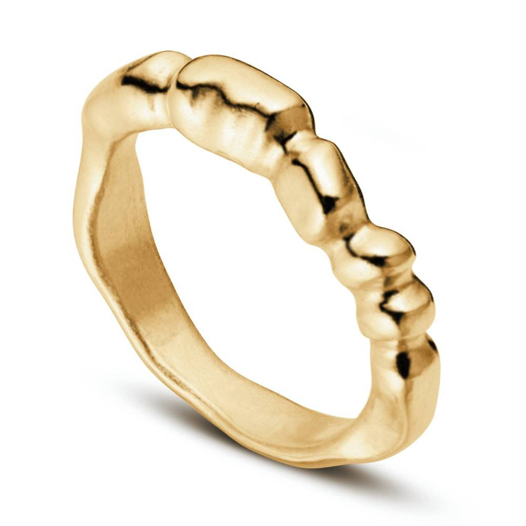 Aimless A 18ct gold vermeil stacking ring angled view showing irregular band design
