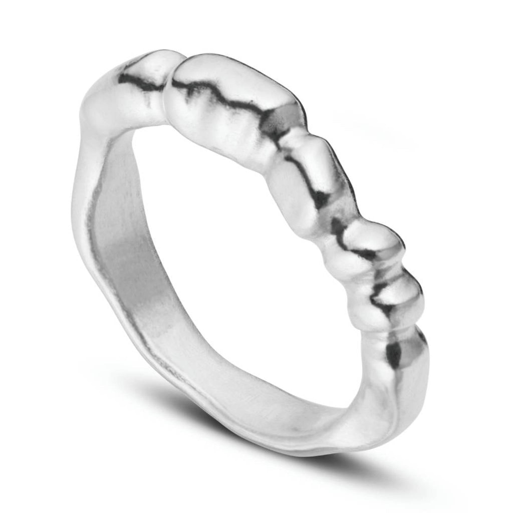 Aimless A recycled sterling silver stacking ring angled view showing irregular band design