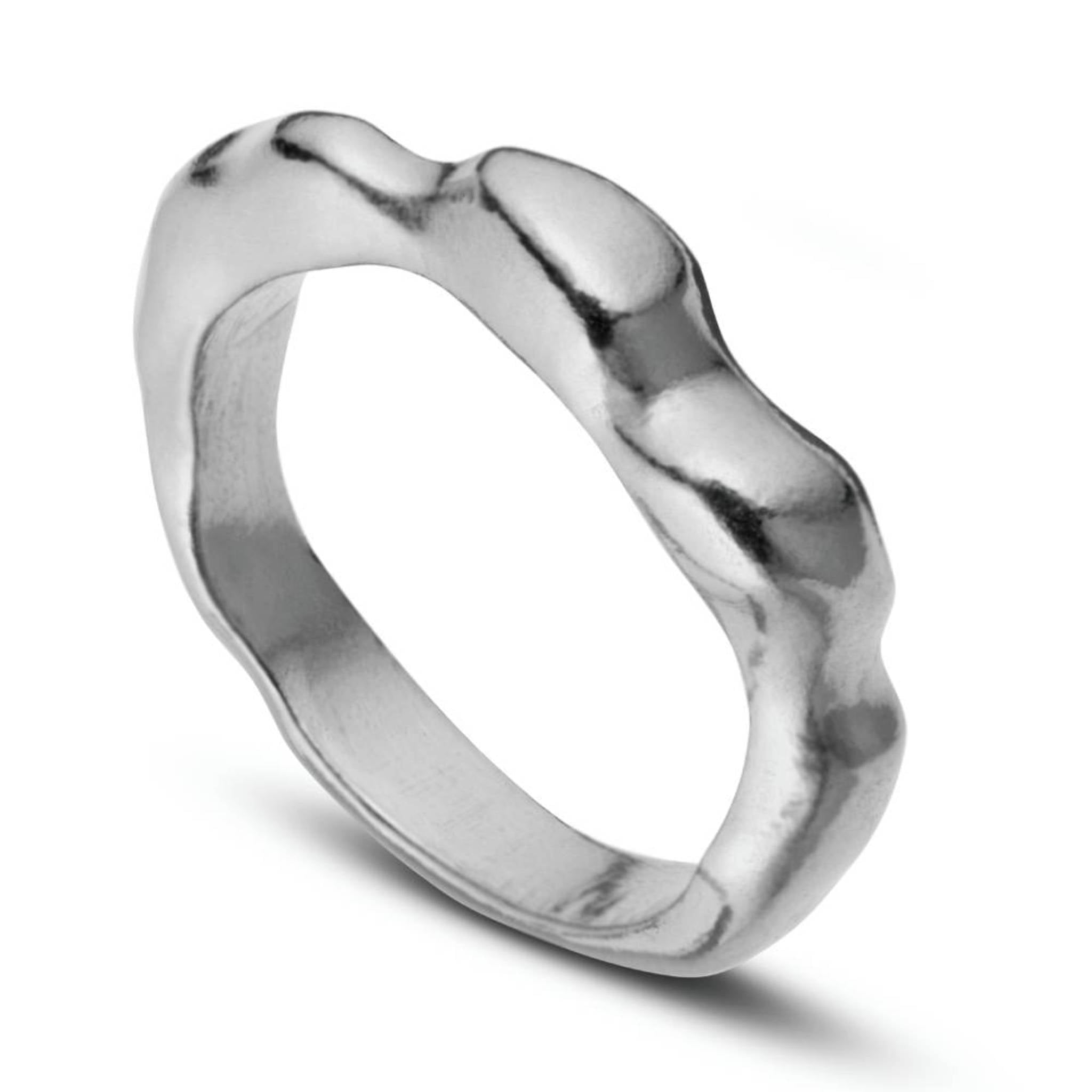 Aimless B recycled sterling silver sculptural organic band ring on white background