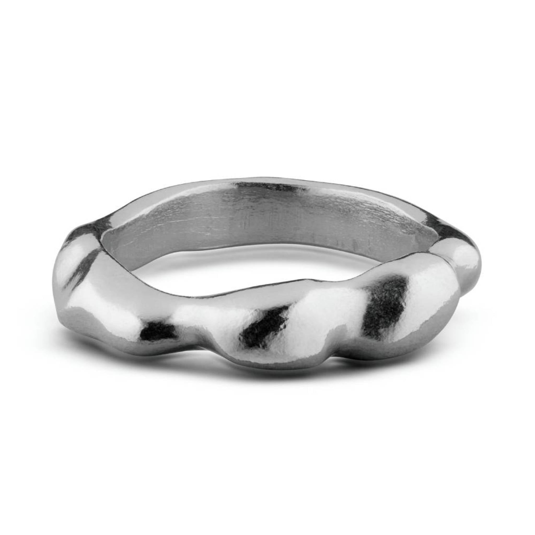 Aimless B recycled sterling silver sculptural organic band ring on white background