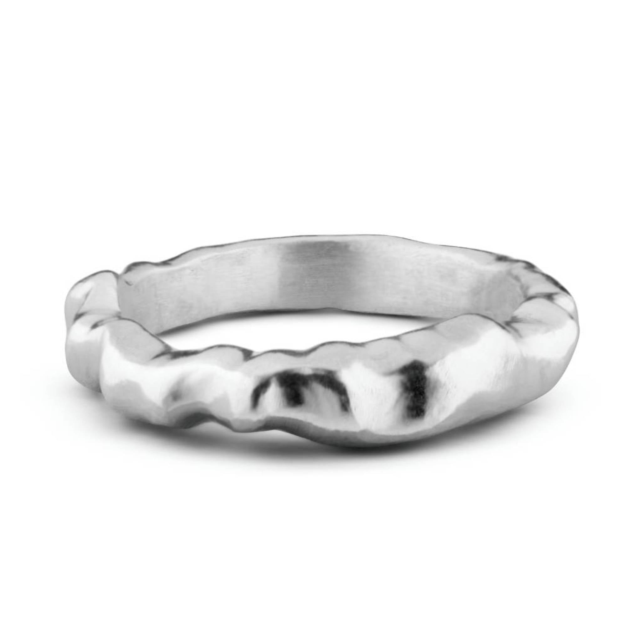 Aimless C recycled sterling silver sculptural stacking ring on white background
