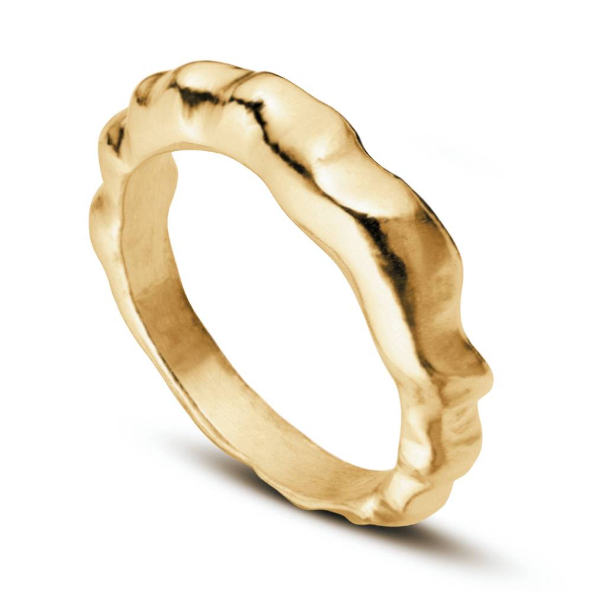 Aimless C 18ct gold vermeil sculptural stacking ring on white background