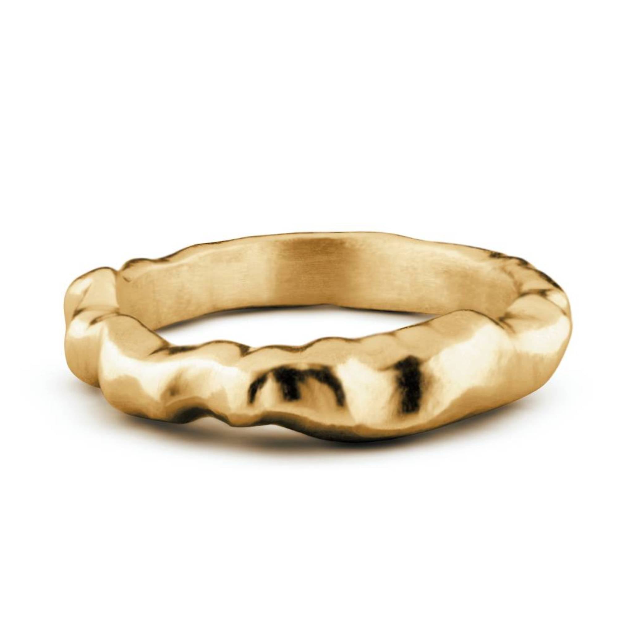 Aimless C 18ct gold vermeil sculptural stacking ring on white background