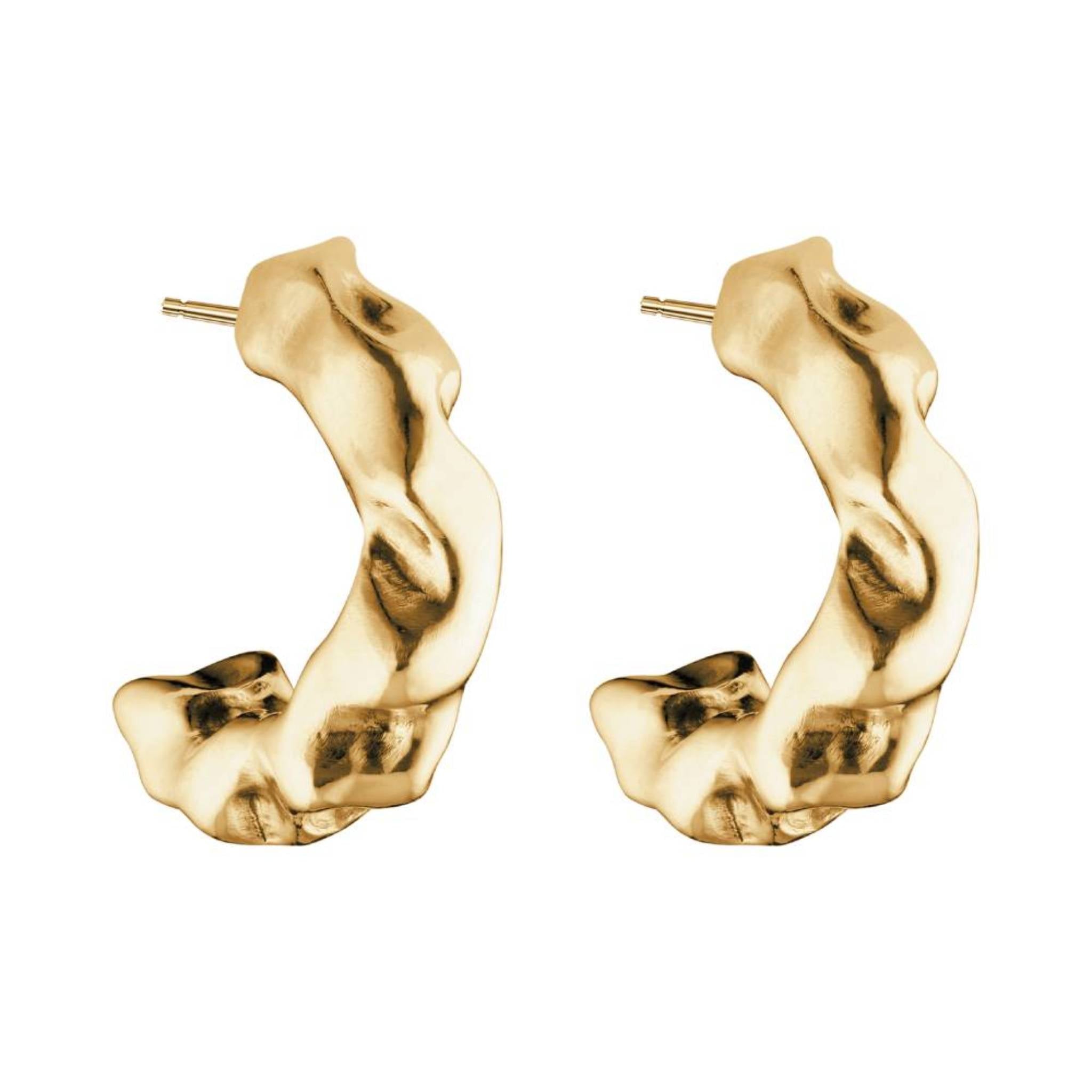 Aimless Chunky Hoops 18ct gold vermeil bold sculptural hoop earrings pair close up on white background