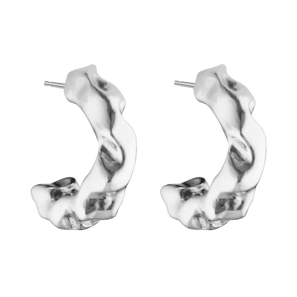 Aimless Chunky Hoops recycled sterling silver bold sculptural hoop earrings pair close up on white background