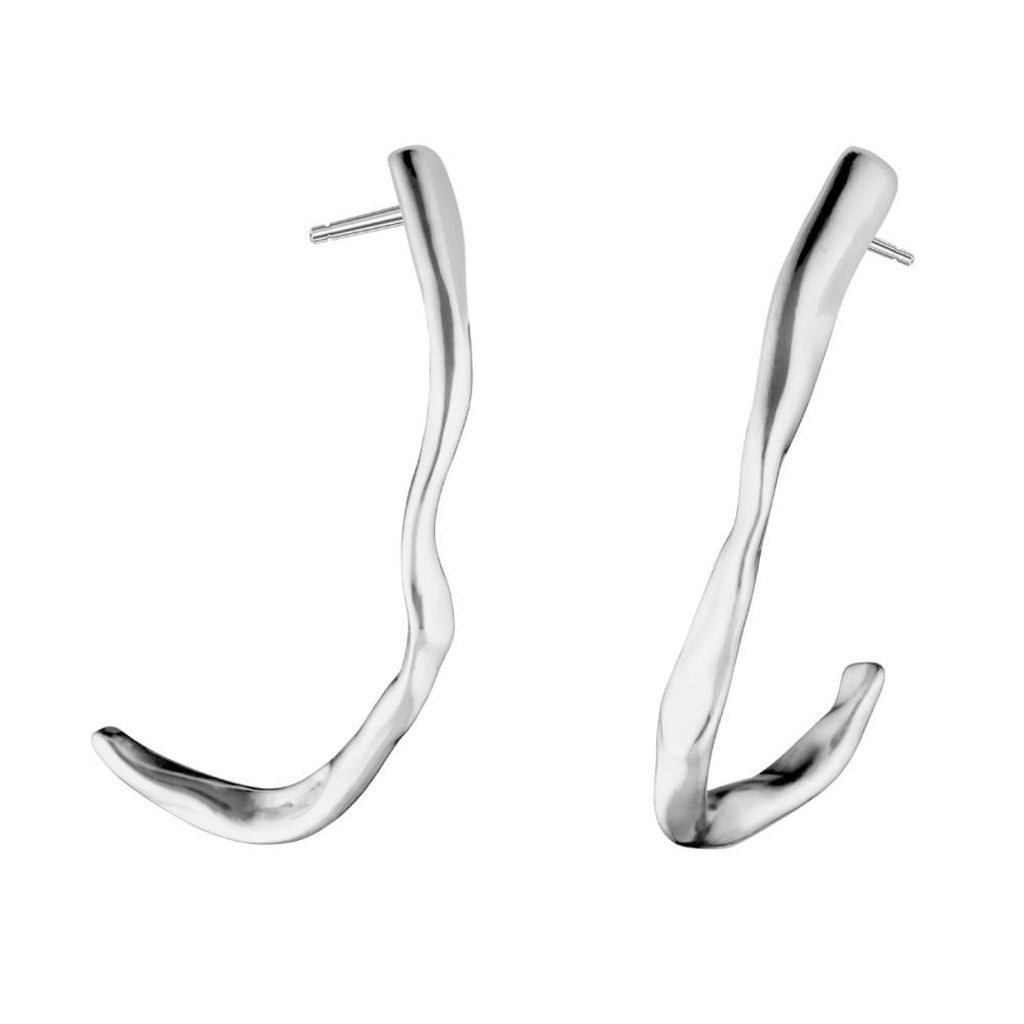 Aimless Drops recycled sterling silver organic wave drop earrings pair close up on white background