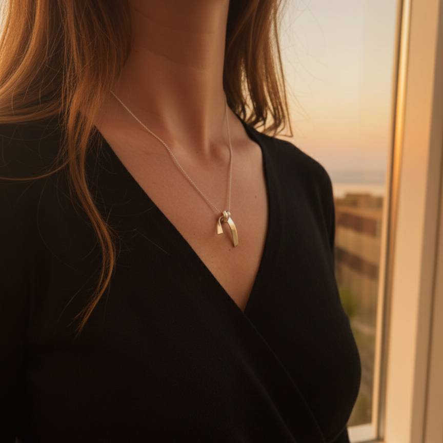 Recycled sterling silver Trussed Necklace with satin finish pendant