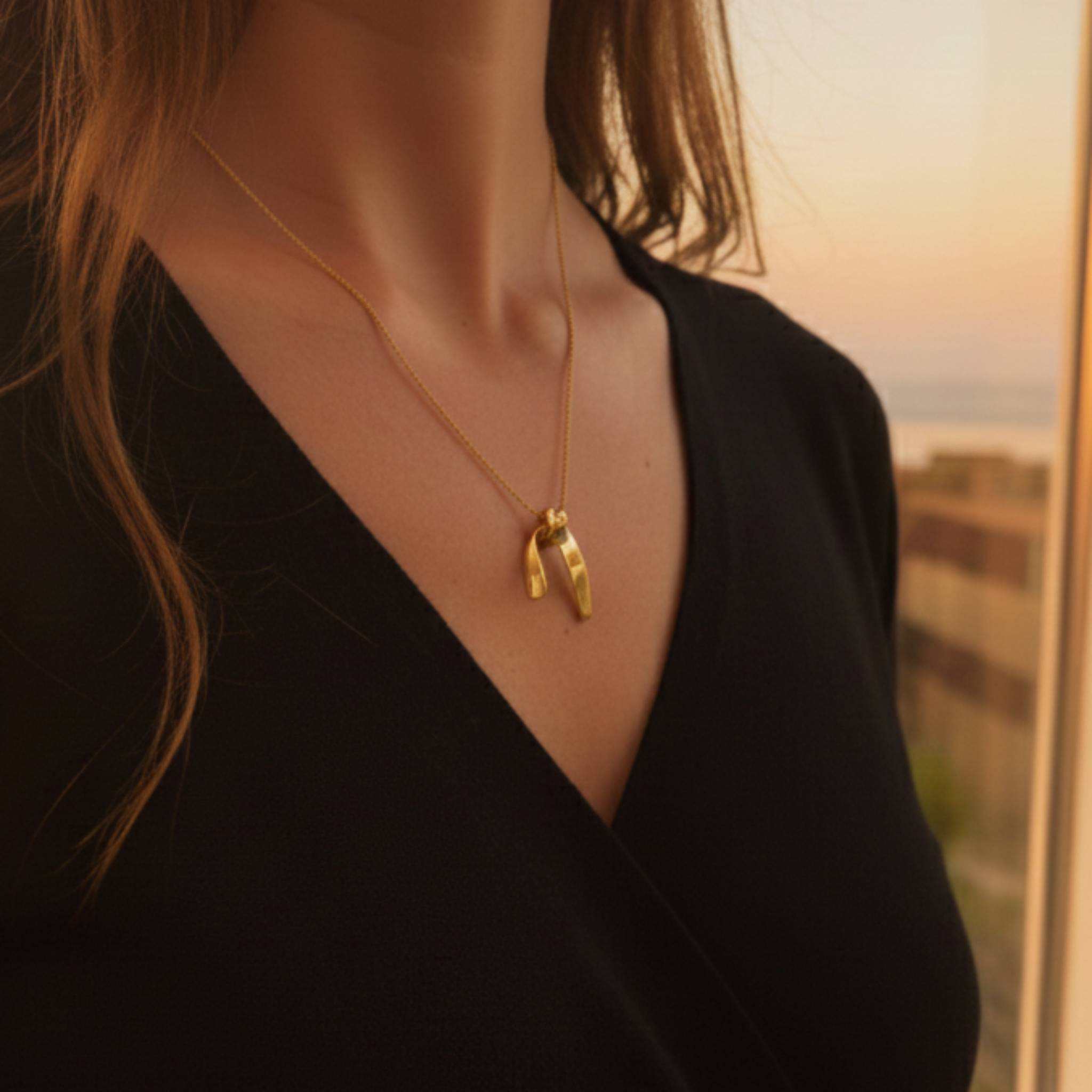 Gold vermeil Trussed Necklace with satin finish sculptural pendant