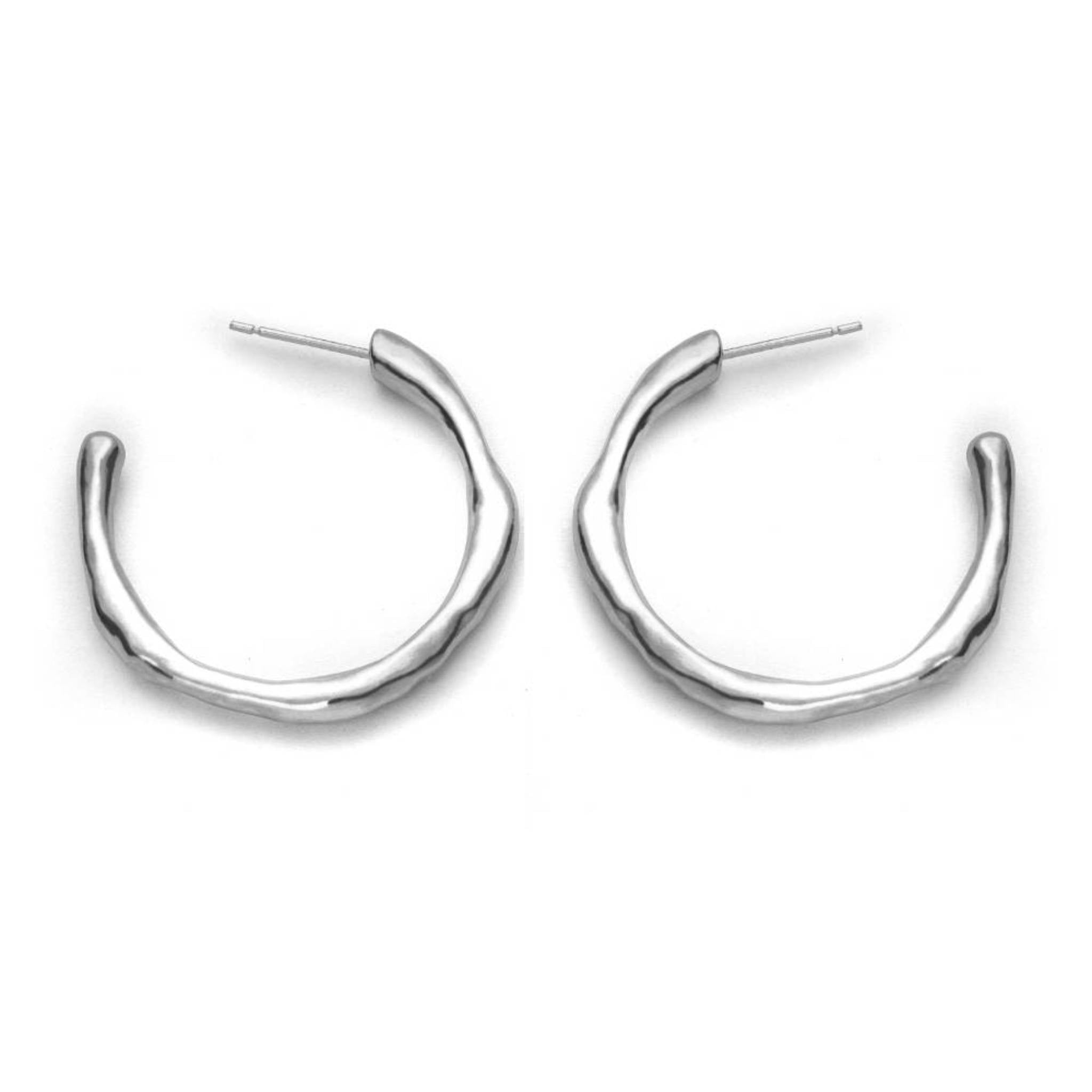 Recycled sterling silver Large Recollections Hoops with notched sculptural detail