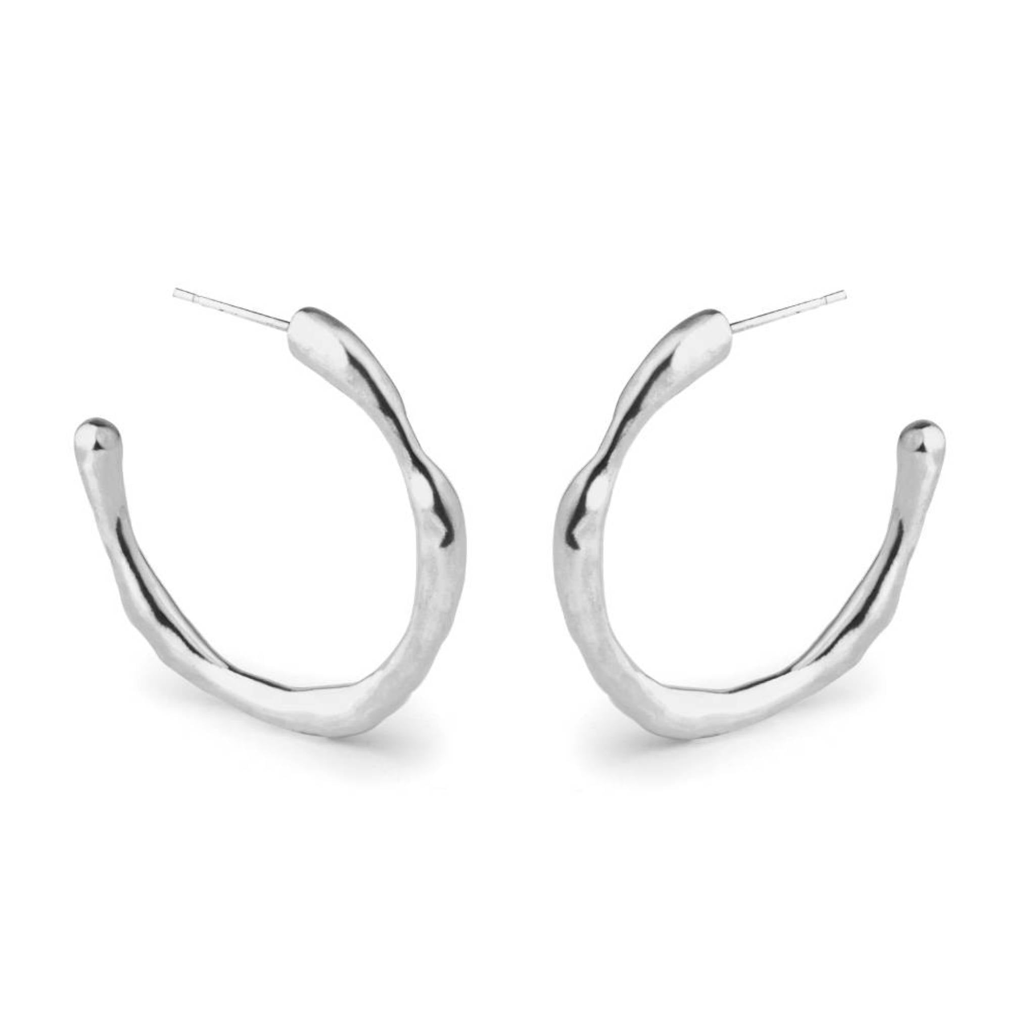 Recycled sterling silver Large Recollections Hoops with notched sculptural detail