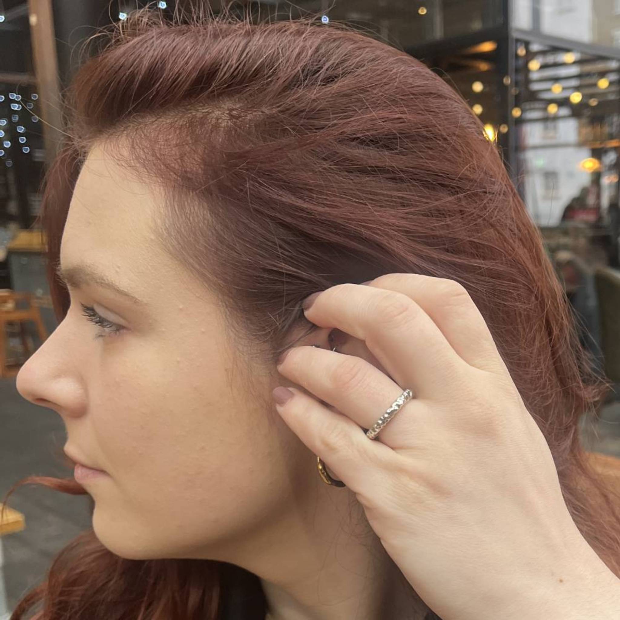 Recycled sterling silver Shy Guy ring with sculptural polished form