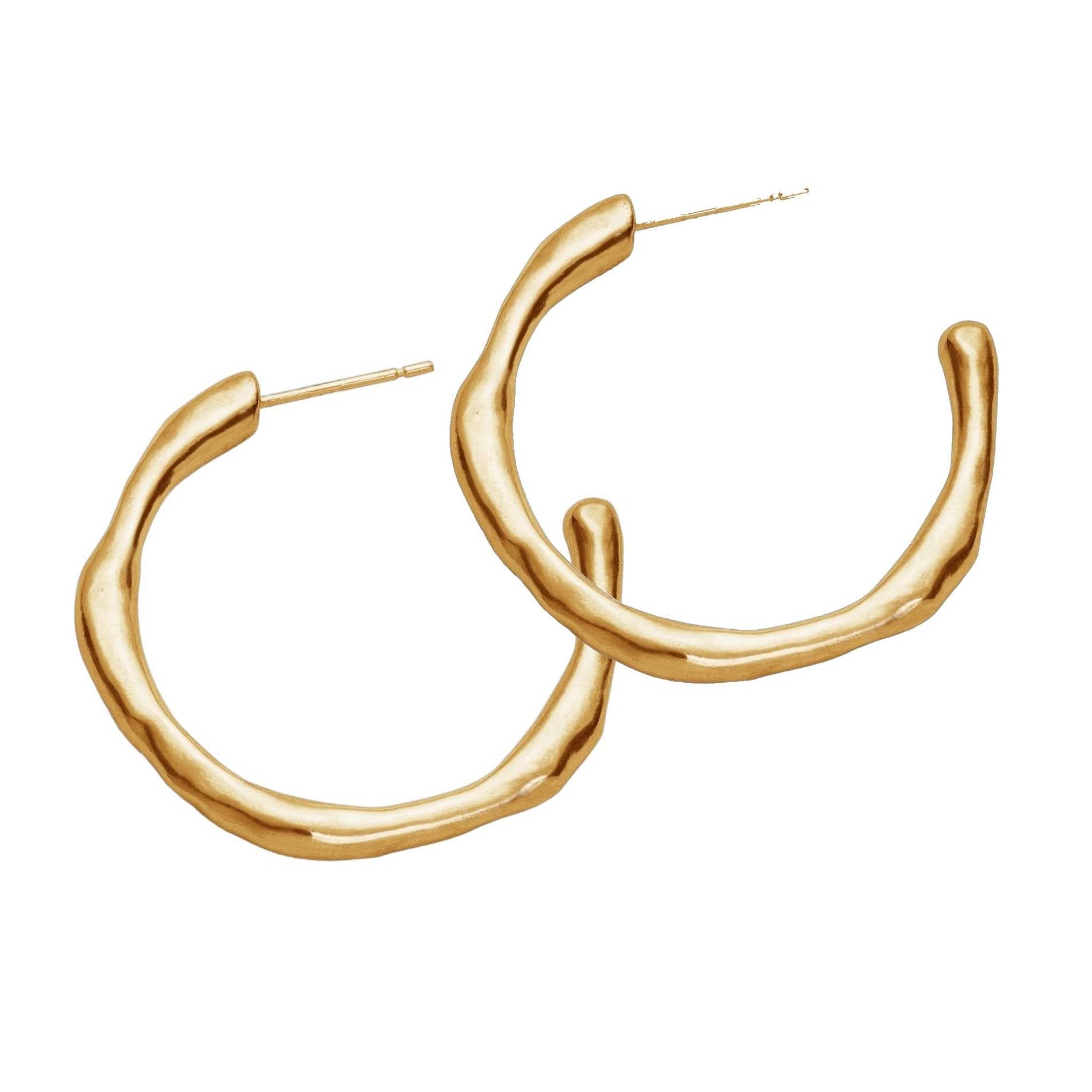 Large Recollections 18ct gold vermeil organic hoop earrings pair close up on white background