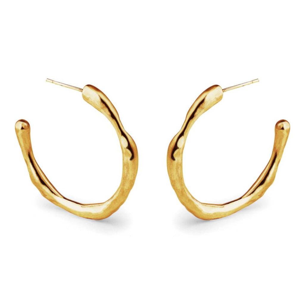 Large Recollections 18ct gold vermeil hoop earrings front view showing subtle organic texture