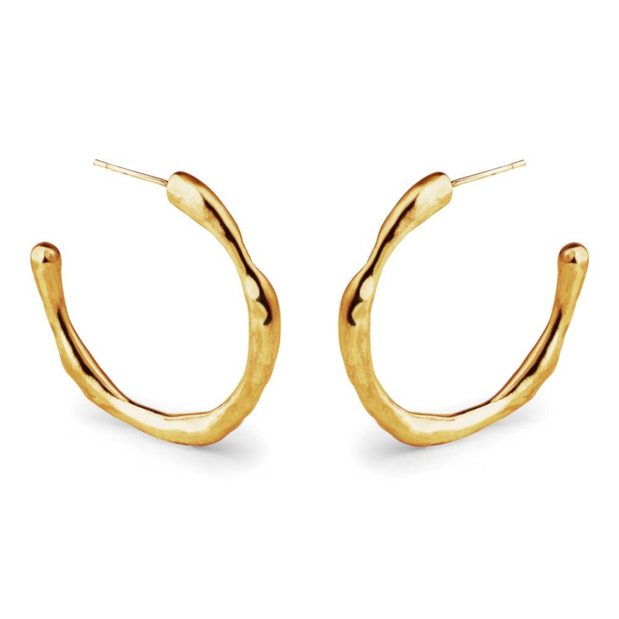 Large Recollections 18ct gold vermeil hoop earrings front view showing subtle organic texture