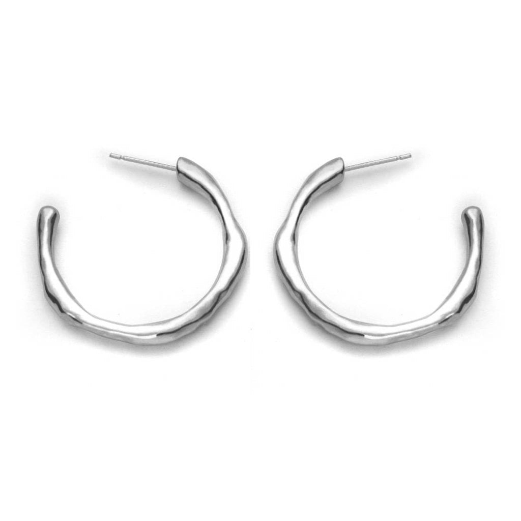 Large Recollections recycled sterling silver organic hoop earrings pair close up on white background