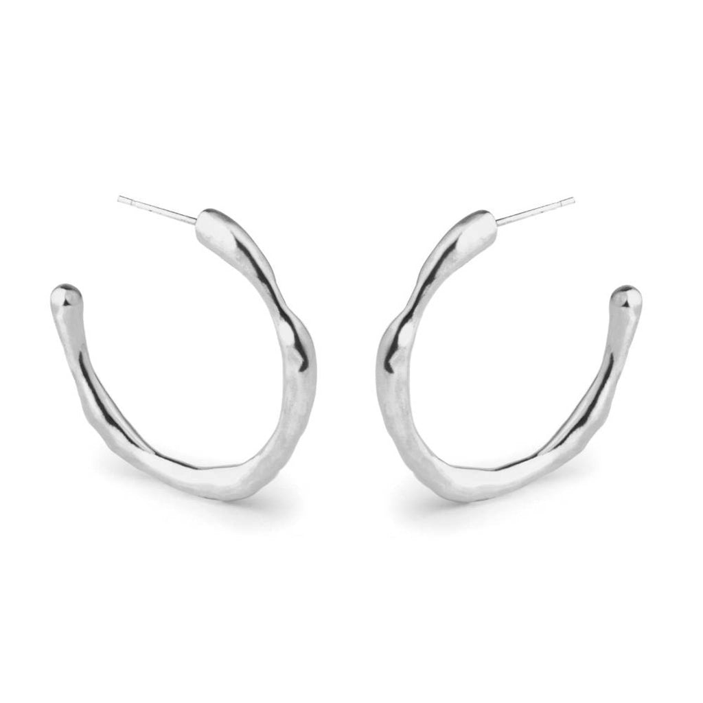 Large Recollections recycled sterling silver hoop earrings front view showing subtle organic texture
