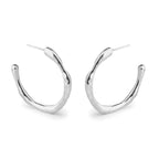 Large Recollections recycled sterling silver hoop earrings front view showing subtle organic texture