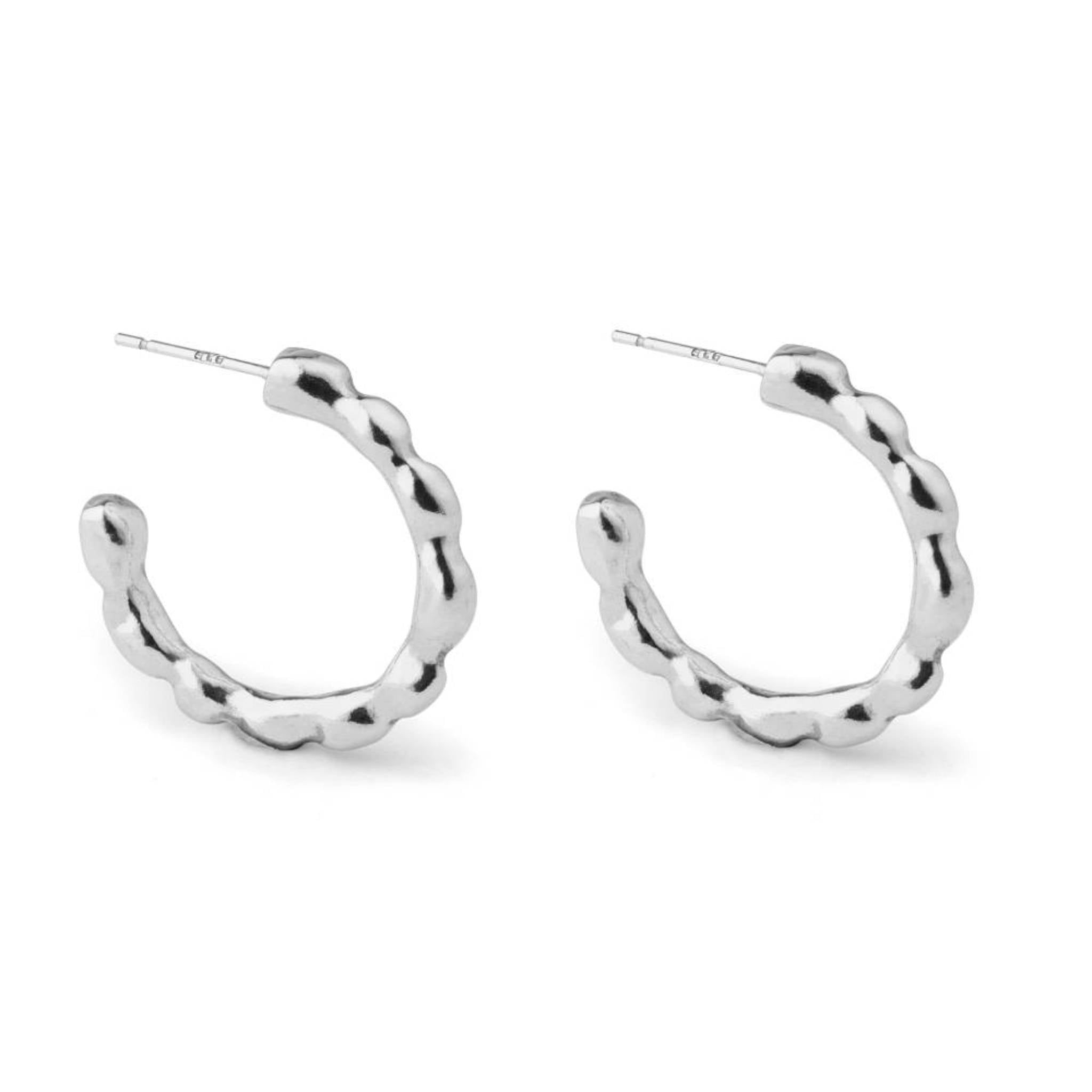 The Recollections recycled sterling silver hoop earrings front view highlighting subtle notched texture