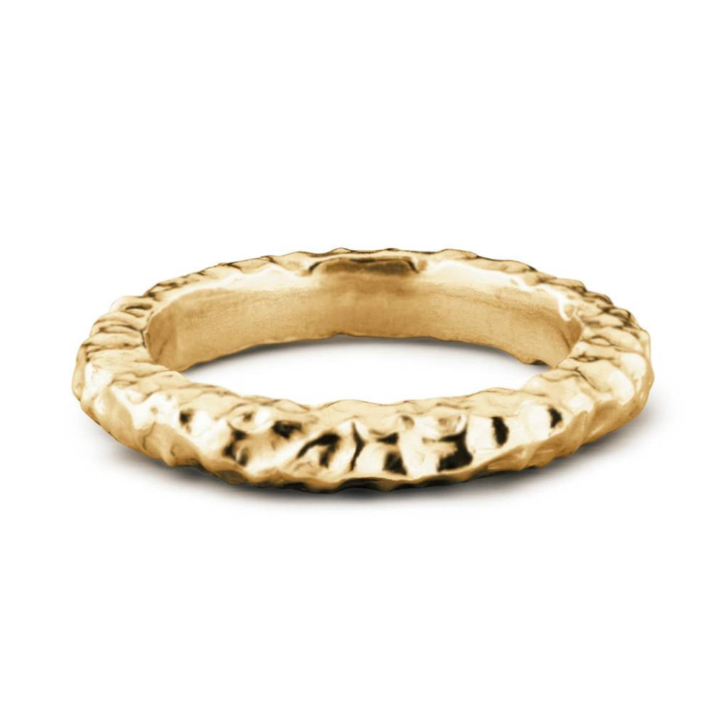Shy Guy 18ct gold vermeil textured organic stacking ring close up on white background