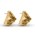 The Hollows 18ct gold vermeil concave organic stud earrings pair close up on gray background