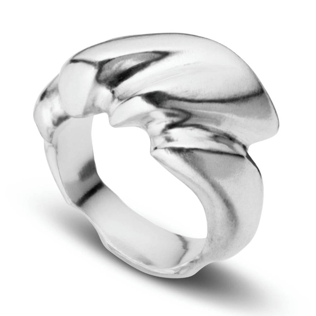 The There recycled sterling silver ring angled view showing smooth fluid folds