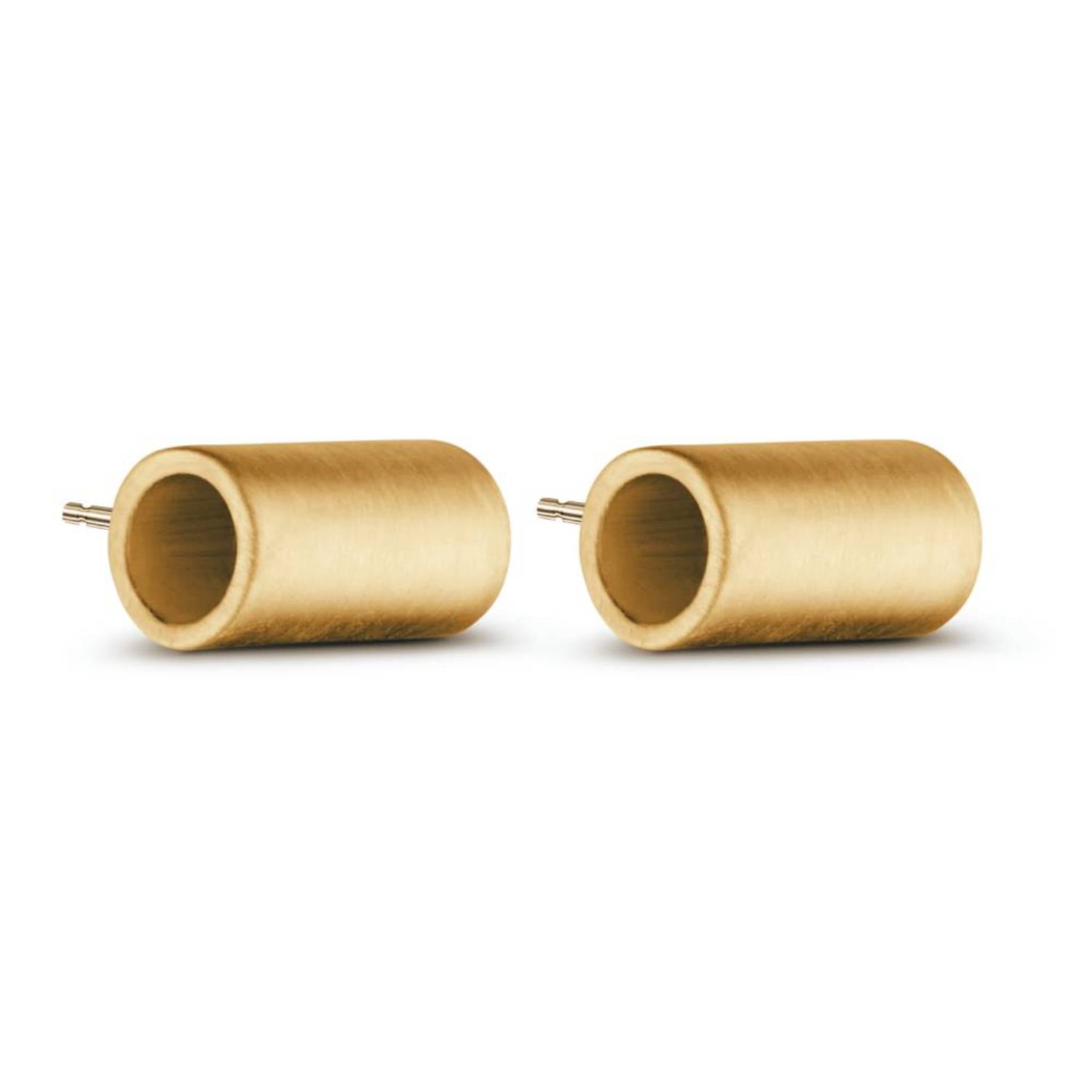 Tube Studs 18ct gold vermeil minimalist cylindrical stud earrings pair close up on white background