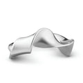 Twisted recycled sterling silver fluid sculptural ring close up on white background